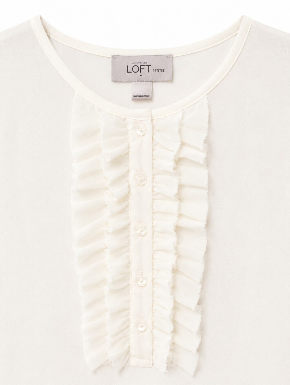 LOFT  Semi Sheer Ruffle Blouse Size PL Ivory Top | Romantic Wardrobe Essential - Picture 3 of 10